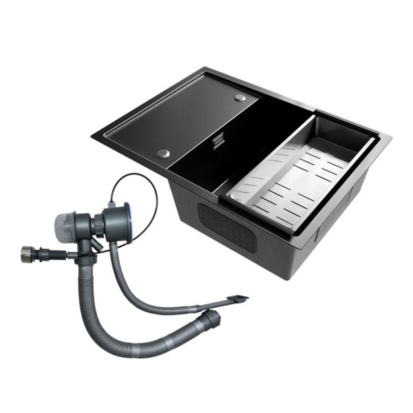 Кухонная мойка Ulgran Steel 680x500, черная брашированная сталь. Фото 3