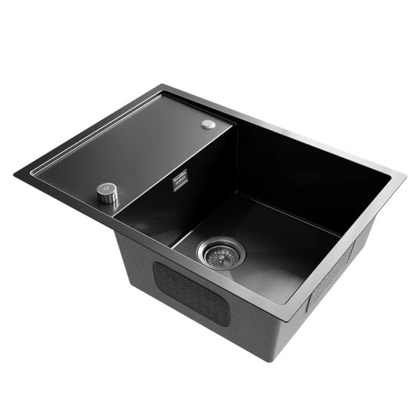 Кухонная мойка Ulgran Steel 680x500, черная брашированная сталь. Фото 4