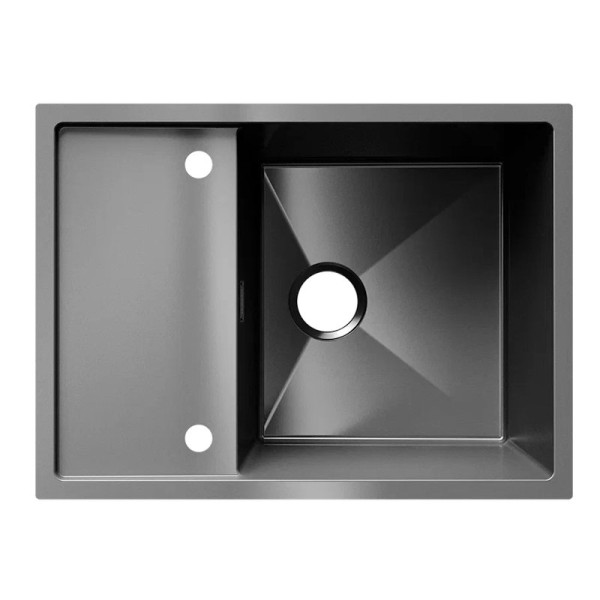 Кухонная мойка Ulgran Steel 680x500, черная брашированная сталь. Фото 5