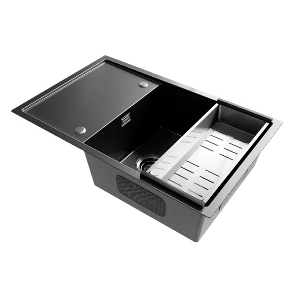Кухонная мойка Ulgran Steel 780x500, черная брашированная сталь. Фото 1