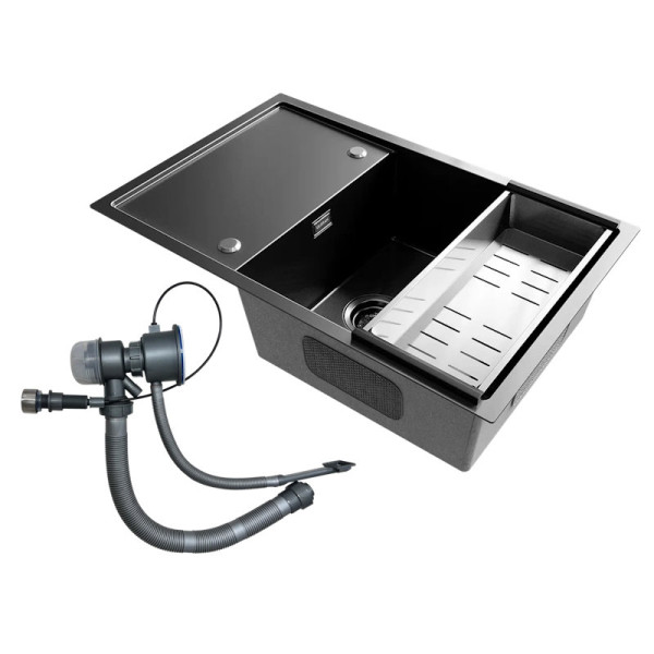 Кухонная мойка Ulgran Steel 780x500, черная брашированная сталь. Фото 3