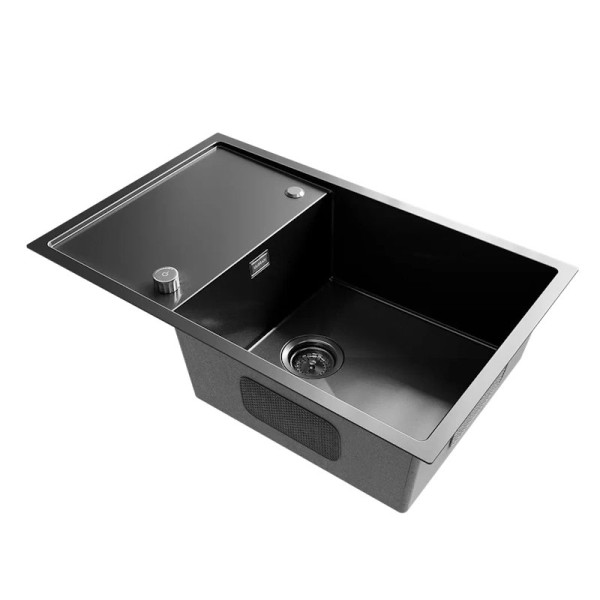 Кухонная мойка Ulgran Steel 780x500, черная брашированная сталь. Фото 4