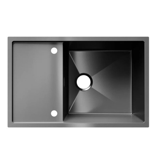 Кухонная мойка Ulgran Steel 780x500, черная брашированная сталь. Фото 5
