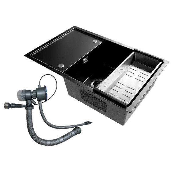 Кухонная мойка Ulgran Steel 780x500, вороненая сталь. Фото 3