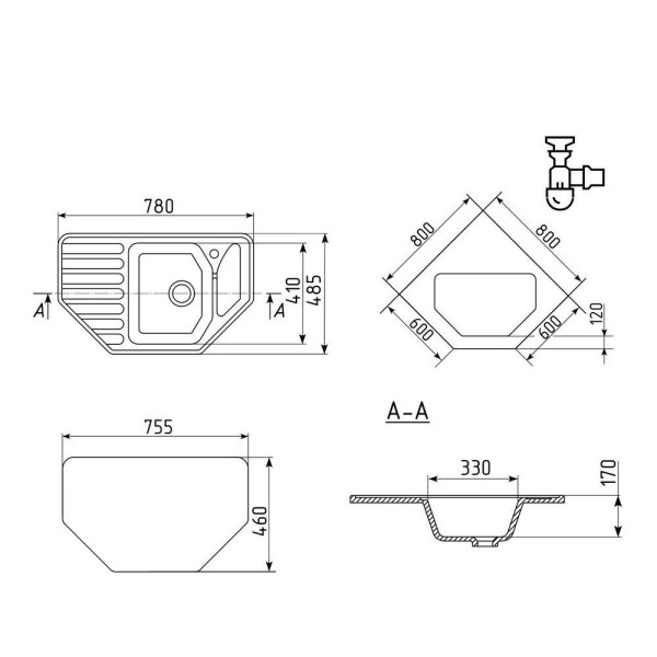 Кухонная мойка Ulgran U-109-344, ультра-черный. Фото 2