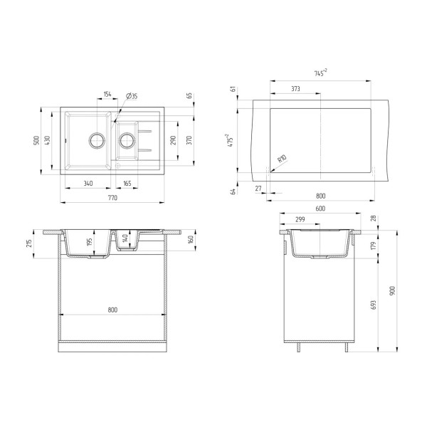 Кухонная мойка Ulgran U-205-344, ультра-черный. Фото 2