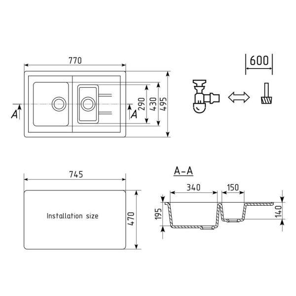 Кухонная мойка Ulgran U-205-345, шоколад. Фото 2