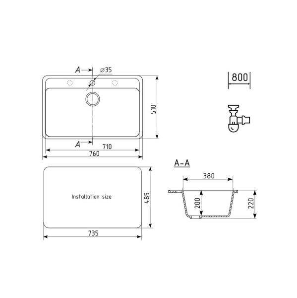 Кухонная мойка Ulgran U-600-343, антрацит. Фото 2