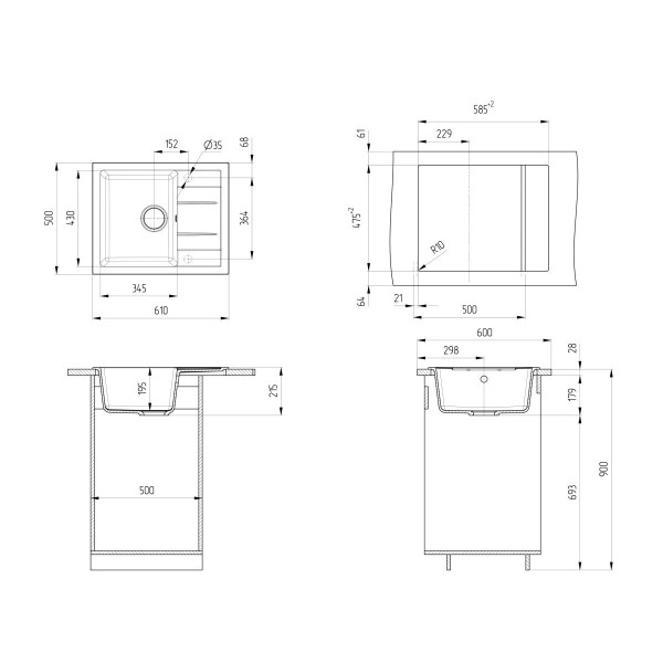 Кухонная мойка Ulgran U-607-302, песочный. Фото 2
