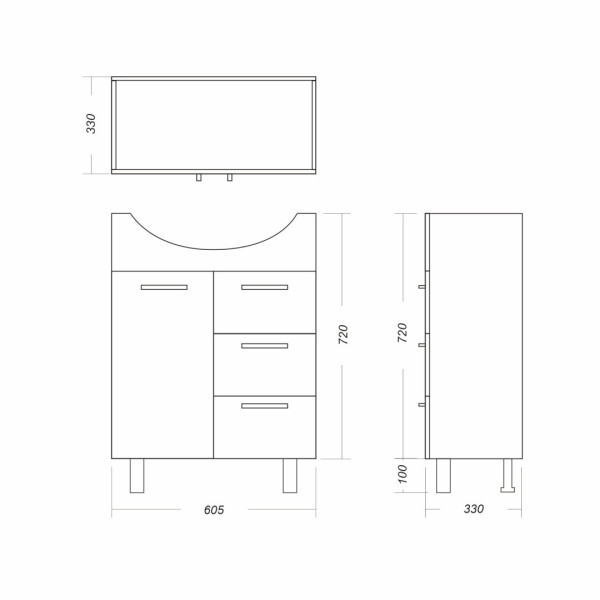 ЛАГУНА/3 Тумба напольная 605х720х320 бел. (подходит умывальник мебельный Лагуна 65). Фото 4