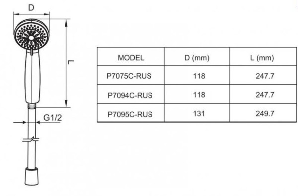 Лейка для душа Bravat Line P7075C-RUS, хром. Фото 2