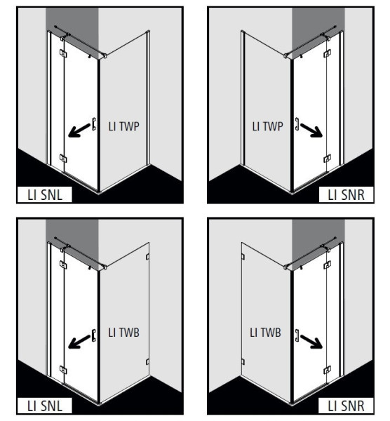 LI SNL 09020 3PK LIGA Распашная дверь с фиксир. панелью H=2000, L=900, профиль Schwarz Soft +стекло прозрачное ESG с KERMIclean (для комб. со стенкой). Фото 5