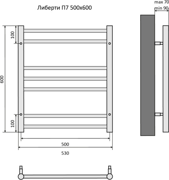 Либерти П7 500х600 Полотенцесушитель Aquatek. Фото 4