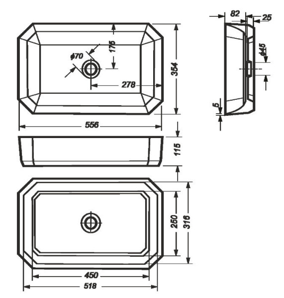 LINE 55 Умывальник накладной Белый S1 (WB.CT/Line/55-N/WHT.G/S1). Фото 2