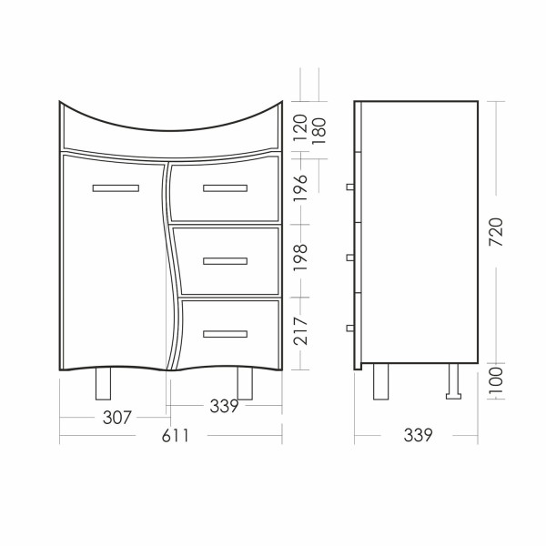 ЛИРА Тумба напольная 611х720х336, бел (подходит умывальник мебельный Лагуна 65). Фото 5