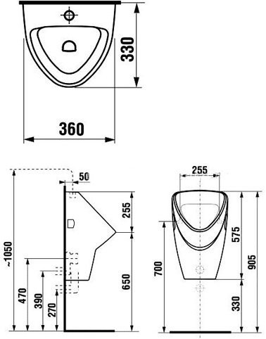 LIVO 4020.1.000.000.1 писсуар без сенсора, внешний подвод воды. Фото 2