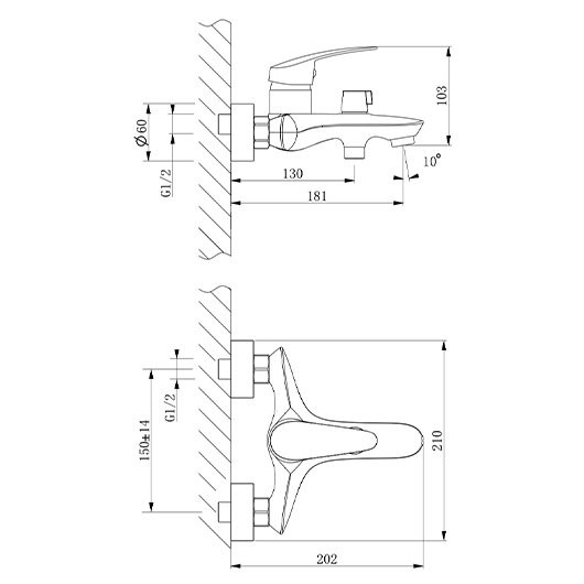 LM0414C "LINARA" Смеситель для ванны, с коротким изливом, дивертор с керамическими пластинами. Фото 2