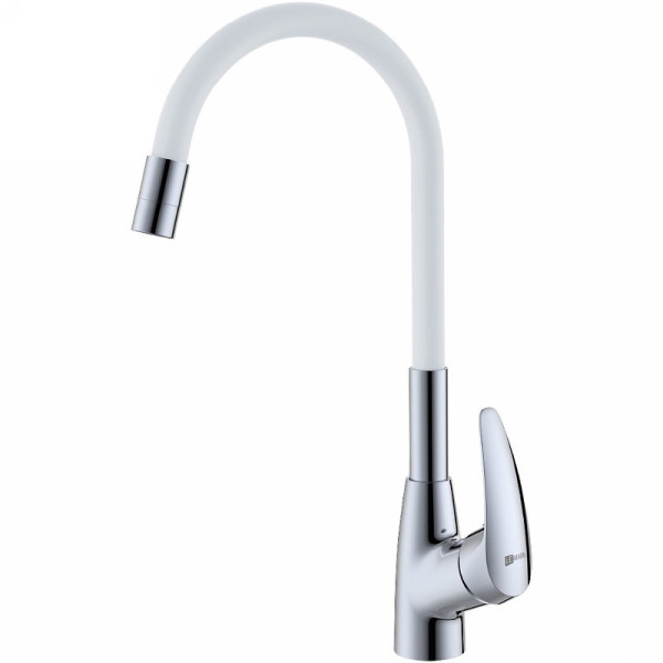 LM0415C-White "LINARA" Смеситель для кухни, с гибким изливом, хром/белый. Фото 1