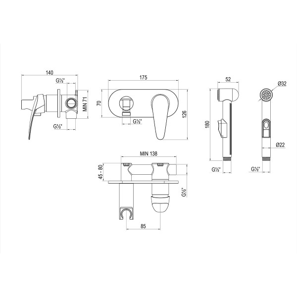 LM0419C "LINARA" Смеситель с гигиеническим душем, встраиваемый, хром. Фото 2
