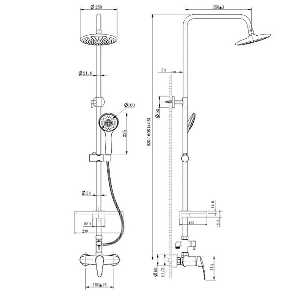 LM0460C "LINARA" Смеситель для душа с верхней душевой лейкой "Тропический дождь", хром. Фото 2