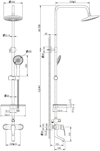 LM0462C "LINARA" Смеситель для ванны с верхней душевой лейкой "Тропический дождь", с поворотным изли. Фото 2