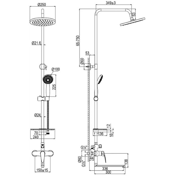 LM0462CF "Линара" Смеситель для ванны с верхней душевой лейкой "Тропический дождь", с плоским поворотным изливом 300мм, хром. Фото 2