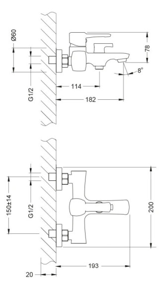 LM0514C "EVITTA" Смеситель для ванны, с коротким изливом, дивертор с кер. пласт, хром. Фото 2