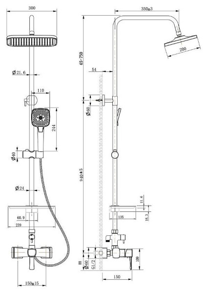 LM0560C "EVITTA" Смеситель для душа с верхней душевой лейкой "Тропический дождь", хром. Фото 2