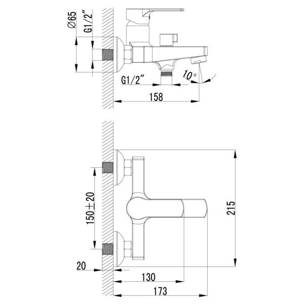 LM1512C "plus GRACE" Смеситель для ванны с коротким изливом, дивертор с керамическими пластинами, с. Фото 3