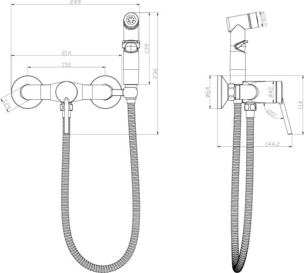 LM3818C "Minima" Смеситель настенный с гигиеническим душем, хром. Фото 2