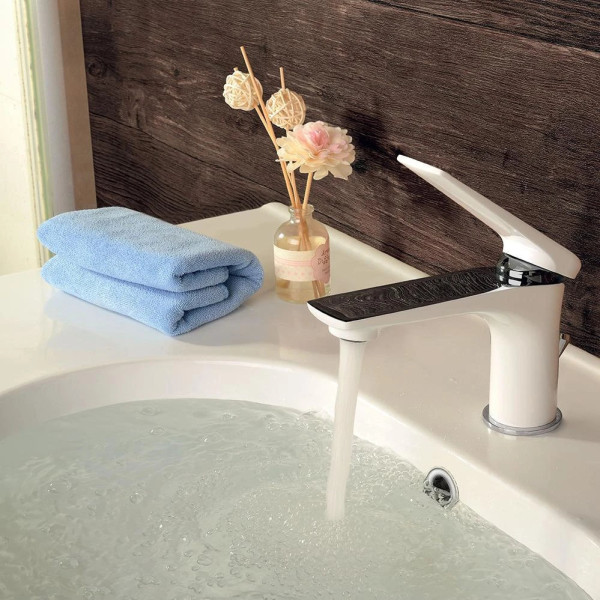 LM5906CW "ALLEGRO" Смеситель для умывальника монолитный, хром/белый. Фото 3