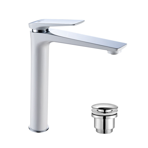 LM5909CW "ALLEGRO" Смеситель для умывальника высокий, монолитный, хром/белый. Фото 1