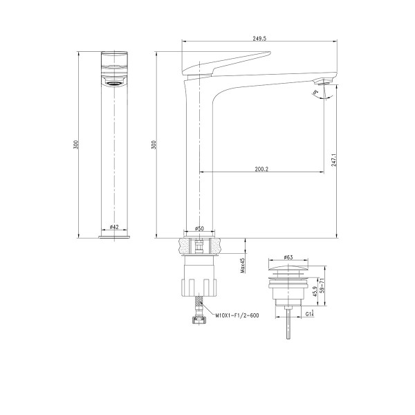 LM5909CW "ALLEGRO" Смеситель для умывальника высокий, монолитный, хром/белый. Фото 2
