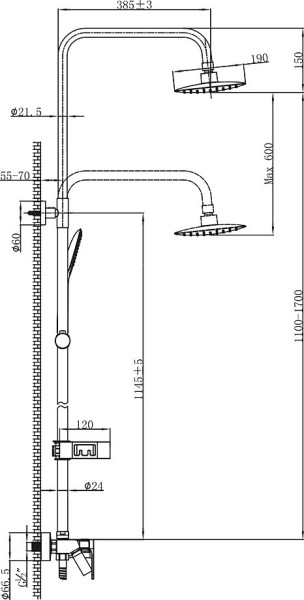 LM7002BL "TROPIC" Смеситель для ванны с верхней душевой лейкой "Тропический дождь", поворотный излив. Фото 2