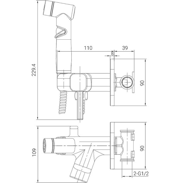 LM7165GM "SOLO" Смеситель с гигиеническим душем, встраиваемый, графит. Фото 2