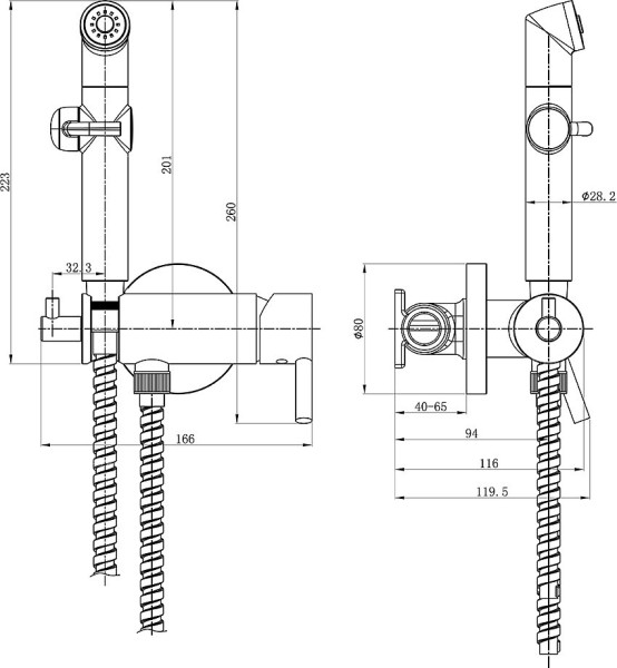 LM7166BL "SOLO" Смеситель с гигиеническим душем, встраиваемый, черный. Фото 2