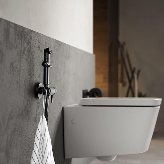 LM7166BL "SOLO" Смеситель с гигиеническим душем, встраиваемый, черный. Фото 4