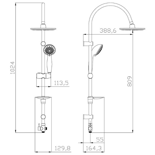 LM8801C "Аксессуары" Душевой гарнитур без смесителя c верхней душевой лейкой "Тропический дождь" O20. Фото 2