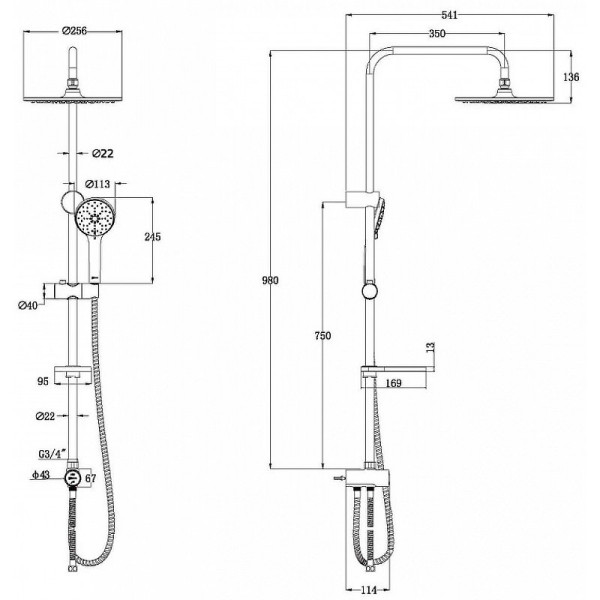 LM8809C "Аксессуары" Душевой гарнитур без смесителя, c верхней душ. лейкой "Тропический дождь" 256 м. Фото 4