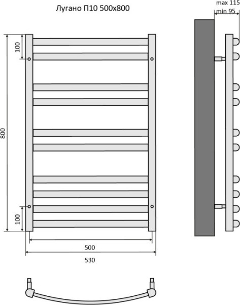 Лугано П10 500х800 Полотенцесушитель Aquatek (черный муар). Фото 4