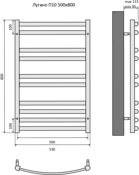 Лугано П10 500х800 Полотенцесушитель Aquatek. Фото 4