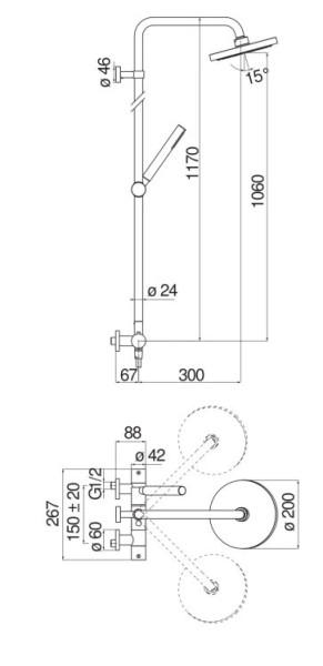 LV00030/30CR LIVE термостатическая душевая система, верхний душ 20 см. Фото 2