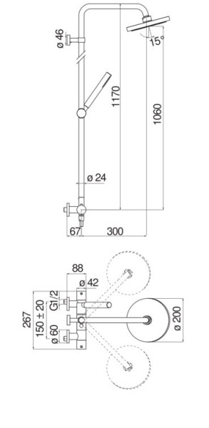 LV00030/50BM LIVE термостатическая душевая система, верхний душ 20 см, матовый черный. Фото 2