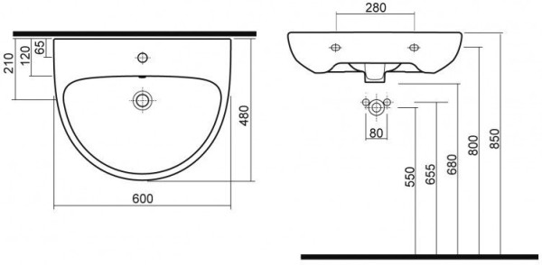 M31160000 NOVA PRO Умывальник 60 cм, с отверстием. Фото 2