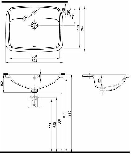 M31858000 NOVA PRO Умывальник 55 см, встраиваемый в столешницу, с полкой, прямоугольный. Фото 2
