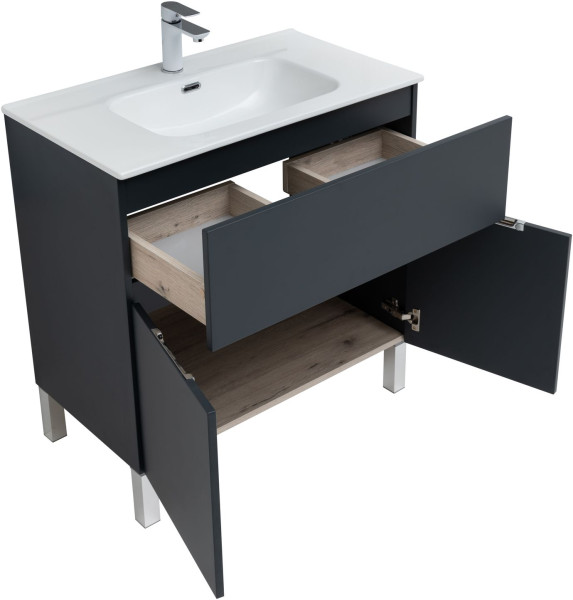 Мебель для ванной Aquanet Алвита New 80 1 ящик, 2 дверцы, антрацит. Фото 1