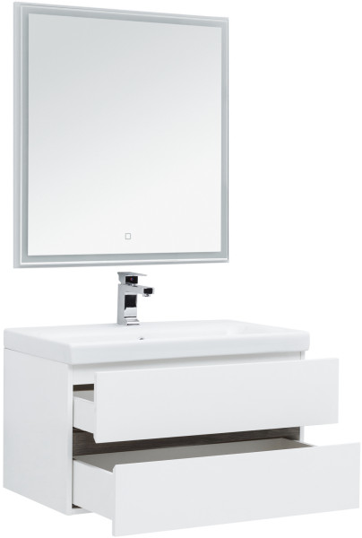 Мебель для ванной Aquanet Беркли 80 белый/дуб рошелье (зеркало белое). Фото 1