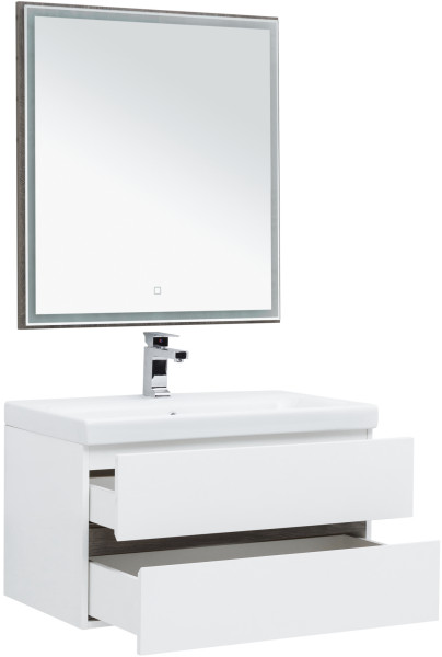 Мебель для ванной Aquanet Беркли 80 белый/дуб рошелье (зеркало дуб рошелье). Фото 1