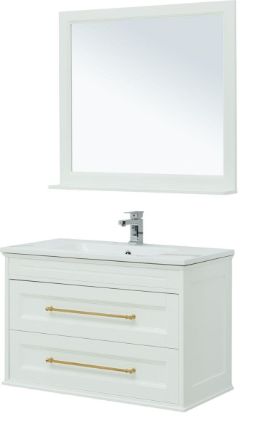 Мебель для ванной Aquanet Бостон М 100 белый (ручки золото) (лит. мрамор). Фото 1