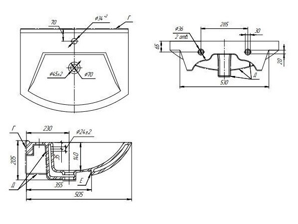 Мебельная раковина Dreja Альфа 65см 194202. Фото 2